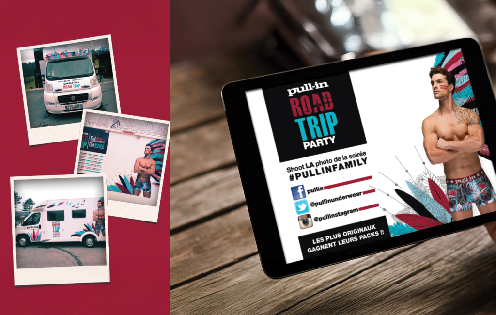 Tablette Pull-in Road Trip avec mannequin et photos de van publicitaire