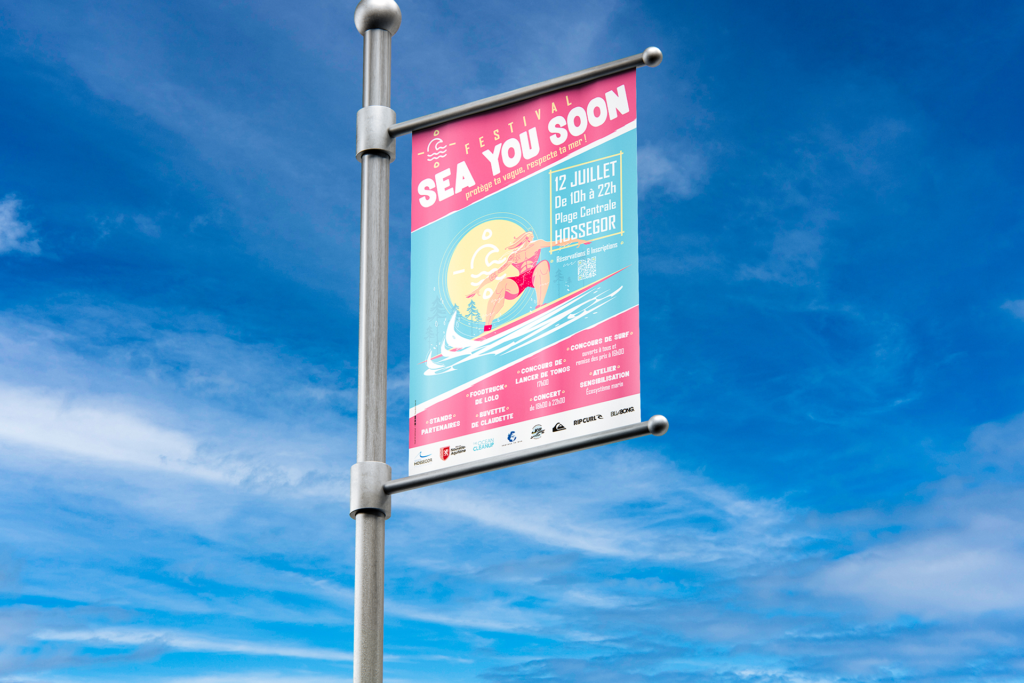 Bannière du festival Sea You Soon en affichage extérieur