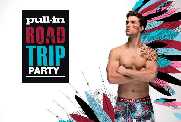 Visuel Pullin Road Trip Party, design graphique par Virginie à Bordeaux mêlant illustration, mode et univers UI/UX punchy