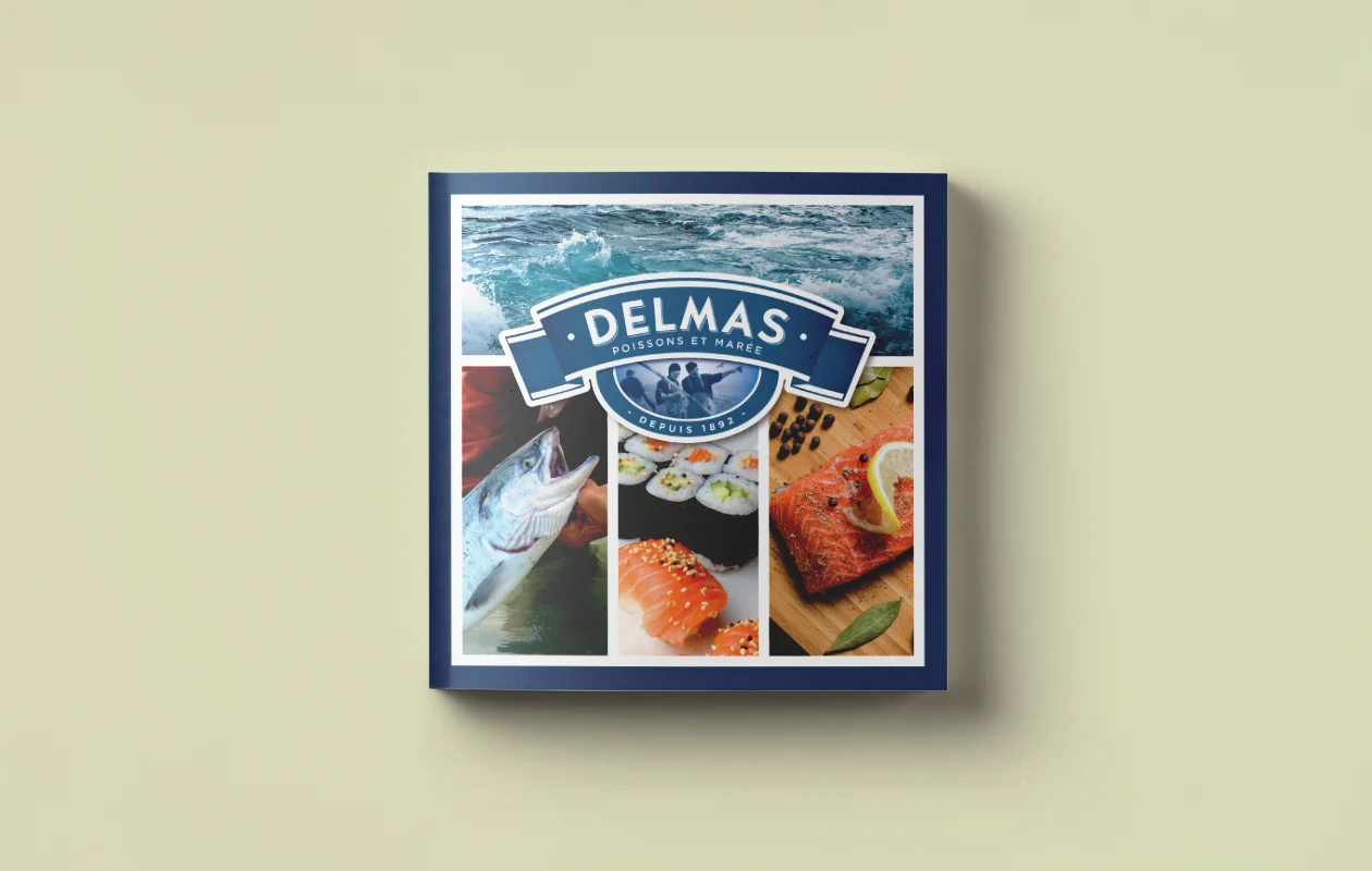 design brochure Delmas poissons sushi saumon produits de la mer