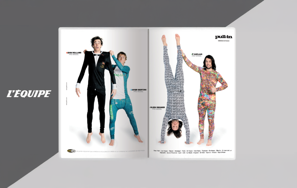 Double page publicitaire Pull-in publiée dans le magazine L’Équipe
