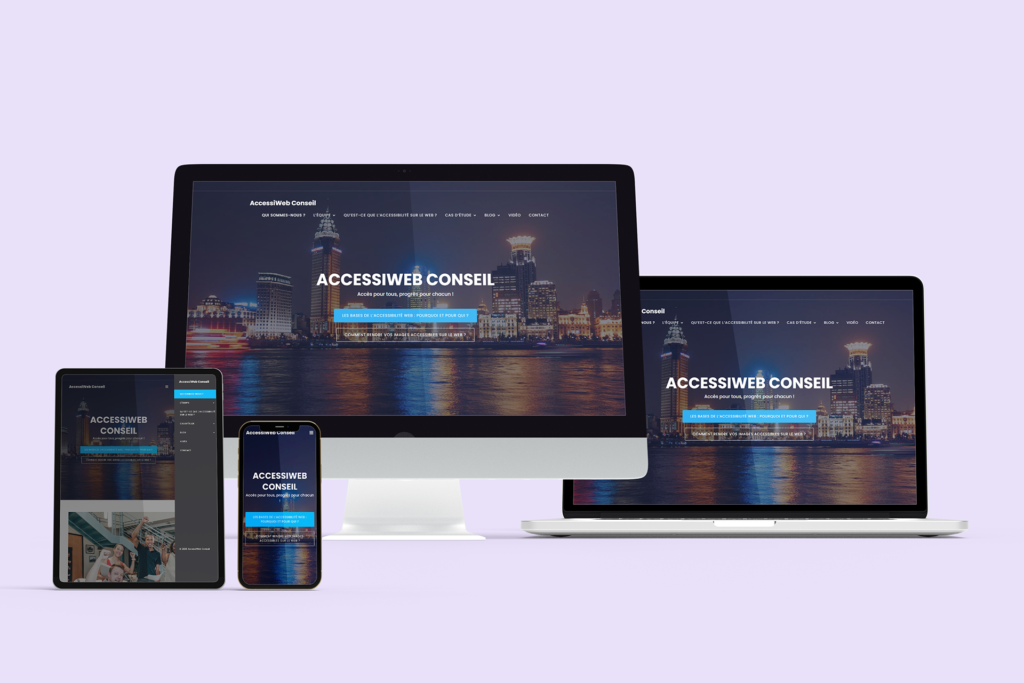 Site responsive pour Accessiweb Conseil, conçu par Virginie Gerberon à Bordeaux, alliant UI design, web, accessibilité et digital
