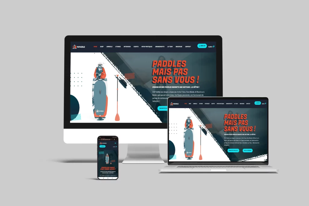 Site web Papaddle responsive design sur ordinateur tablette et mobile Landes Pays Basque