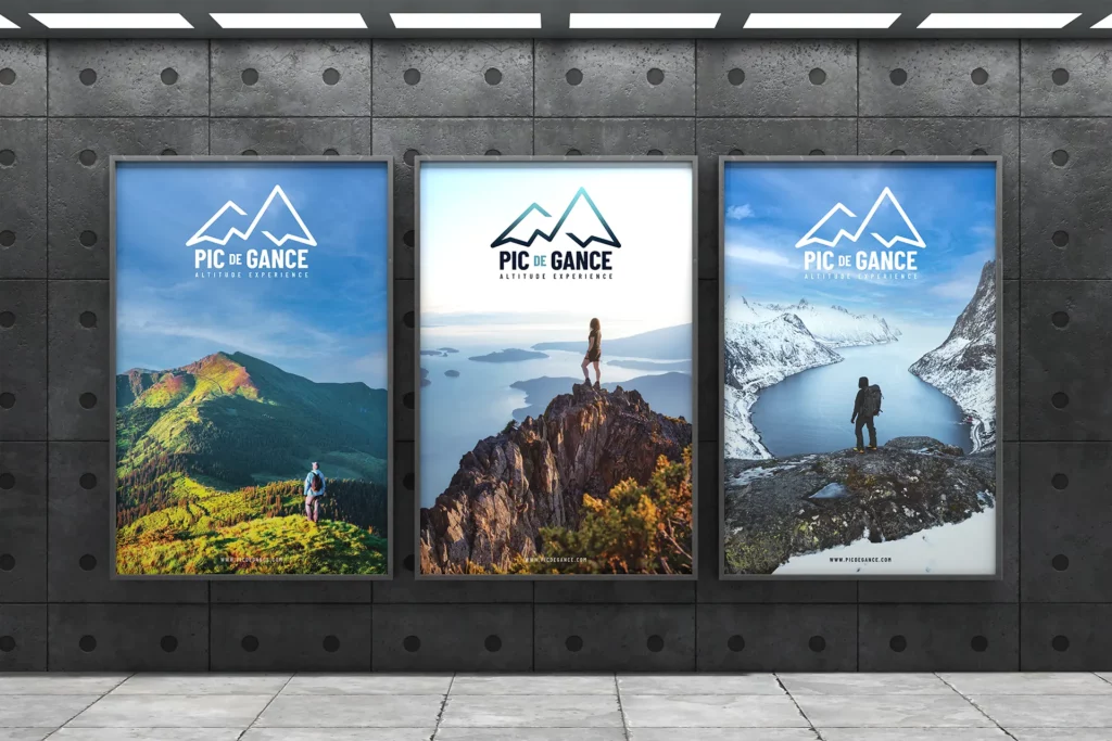 Affiches outdoor Pic de Gance en station, design et communication visuelle signés Virginie Gerberon, graphisme digital Bordeaux